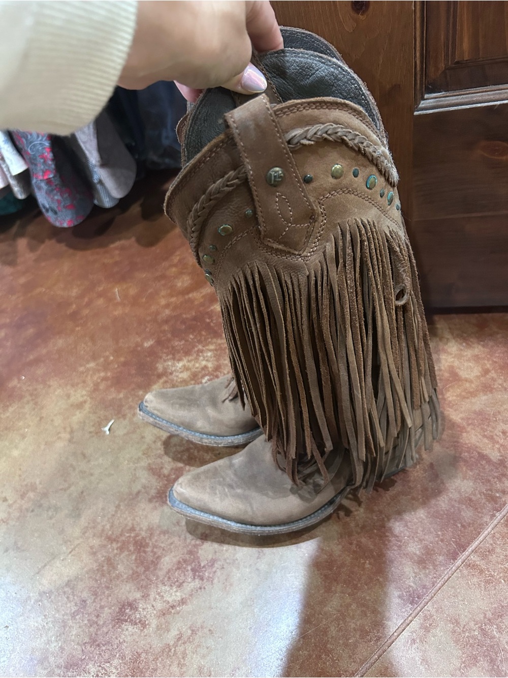 LIBERTY Black Brown Suede Fringe Ankle Boots
